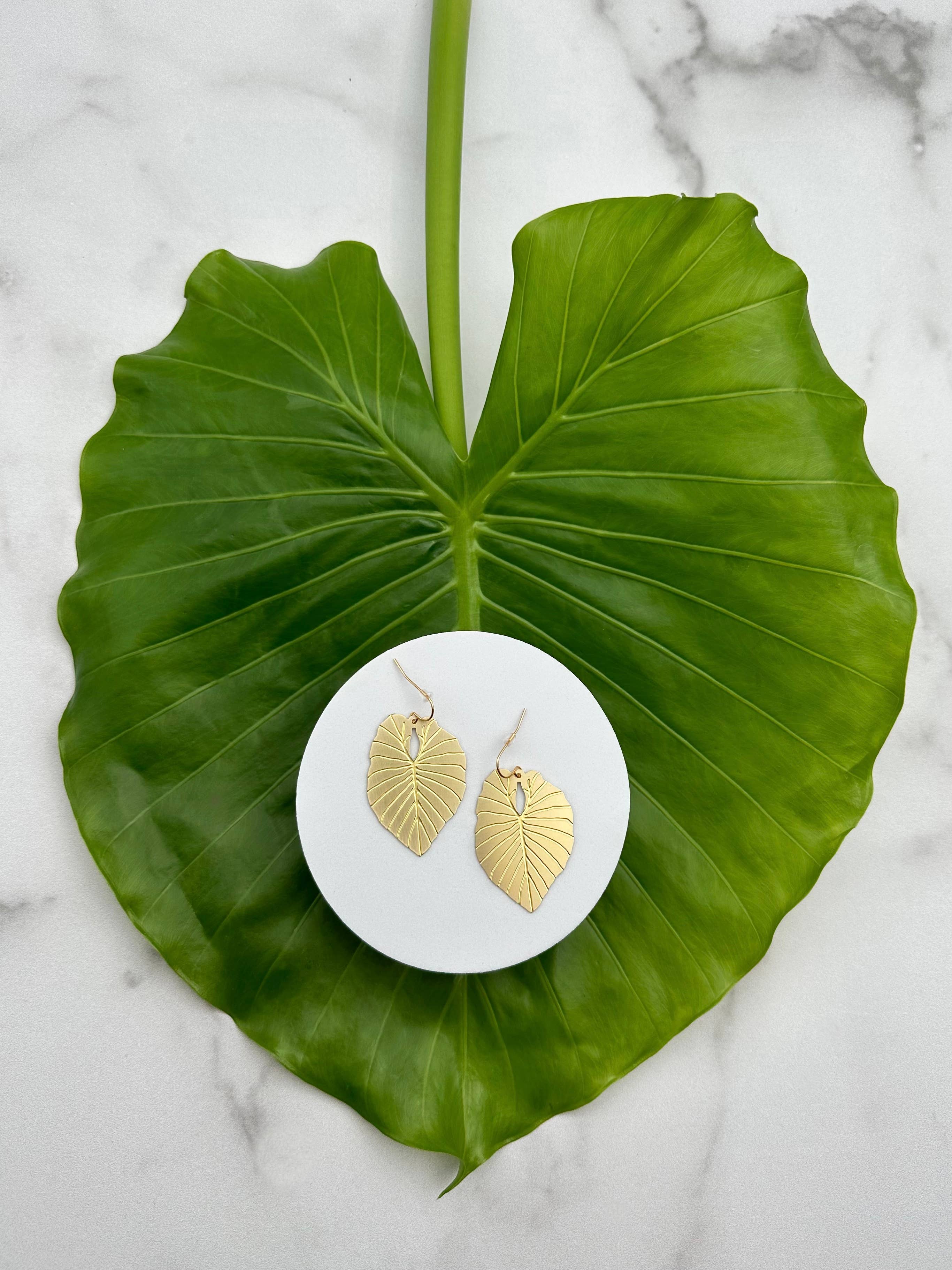 A Tea Leaf Jewelry - Wholesale Hangende/ronde oorbellen - Alocasia Leaf Oorbellen8