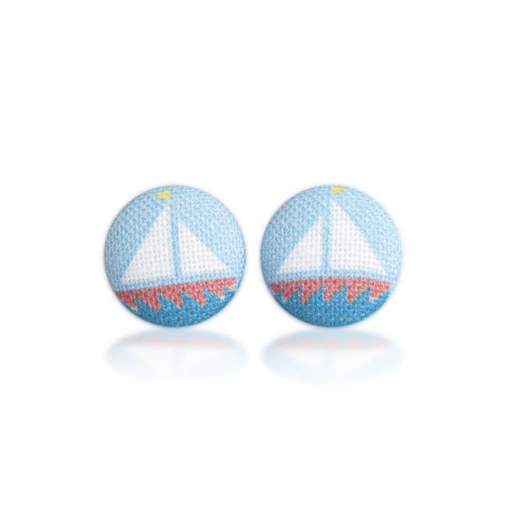 Rachel O's - Wholesale Stud/Post Earrings - Sailboat Fabric Button Earrings