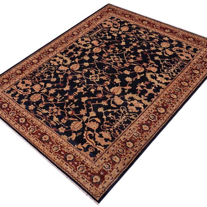 Tapis en laine Shabby Chic Ziegler Brittany bleu foncé/marron - 9'0'' x 11'10'' pour la vente par Arshs Fine Rugs