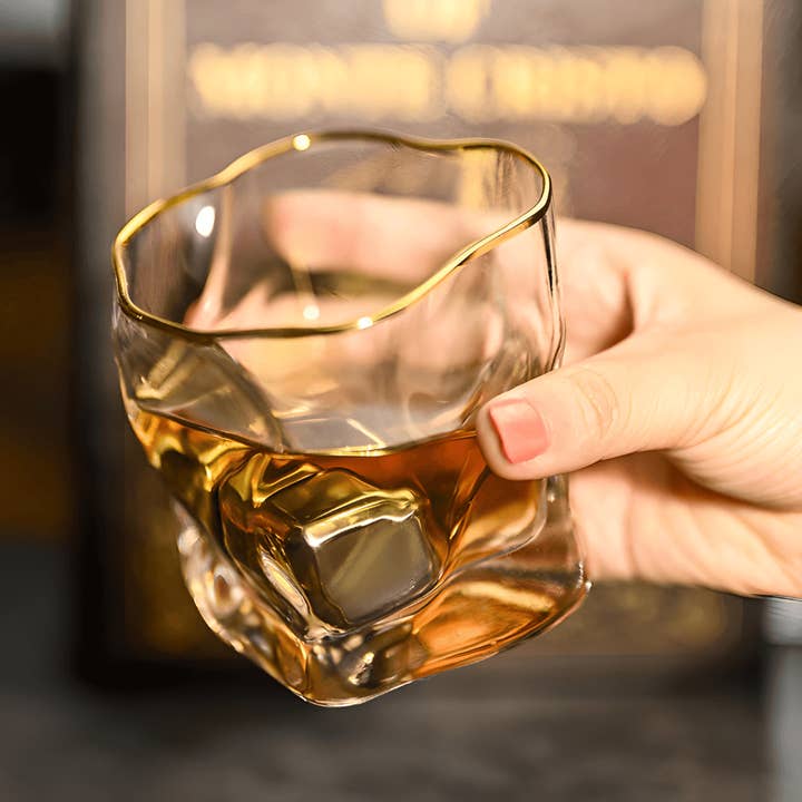 TsukiGlass - Wholesale Cocktail/Liquor Glass - Set of 4 Gold Hoshi Japanese Crystal Whisky Glass 7