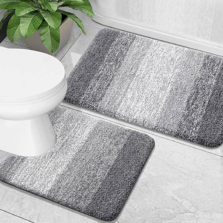 home mart goods - Vendita all'ingrosso Set di tappetini da bagno - Set di 2 tappetini da bagno in peluche morbido e spesso in microfibra ombreggiata11
