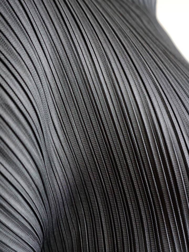 Black Hera Plissé Satin Sculpture Dress for wholesale on Faire7