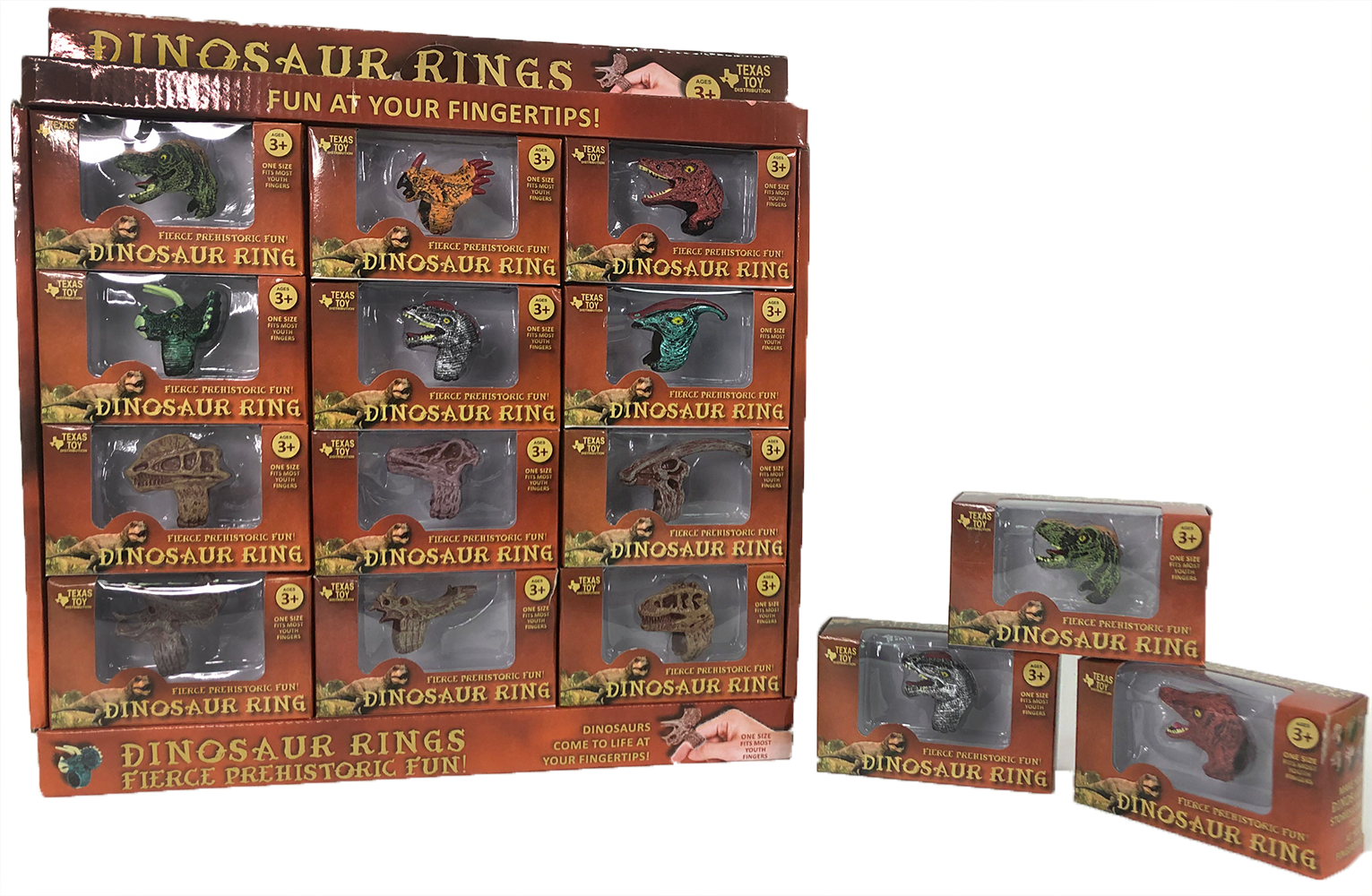 Texas Toy Distribution - Wholesale Retailer Display - Kids & Baby - Dinosaur Ring Display Box, x12 Ring Assortment1
