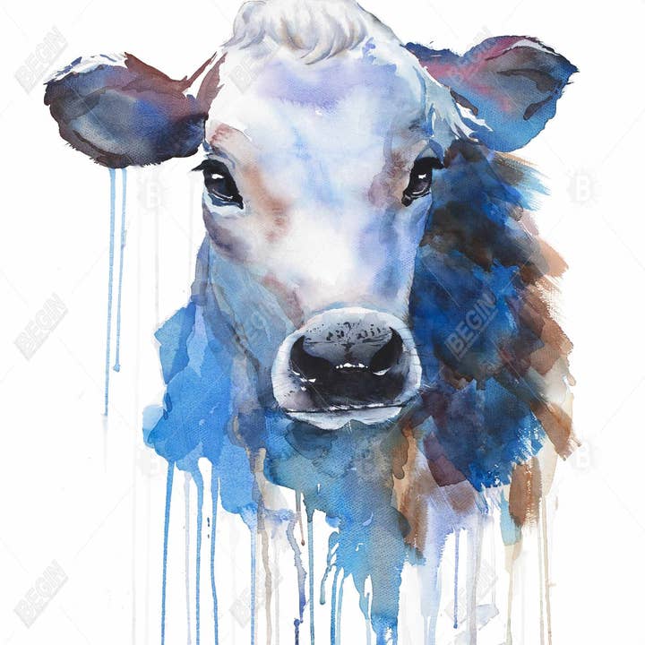Azul Vaca jersey acuarela | impresión sobre lienzo 48 «x 60" de venta al por mayor en Faire