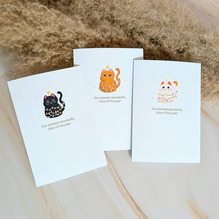 The Meowst Wonderful Time of the Year Mini Holiday Cat Card for wholesale by Cheeky Peach Designs