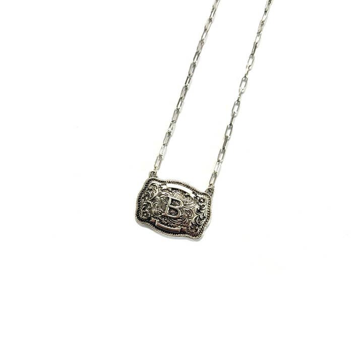 Snowing West - Wholesale Pendant/Charm Necklace - Western Belt Buckle Initial Necklace