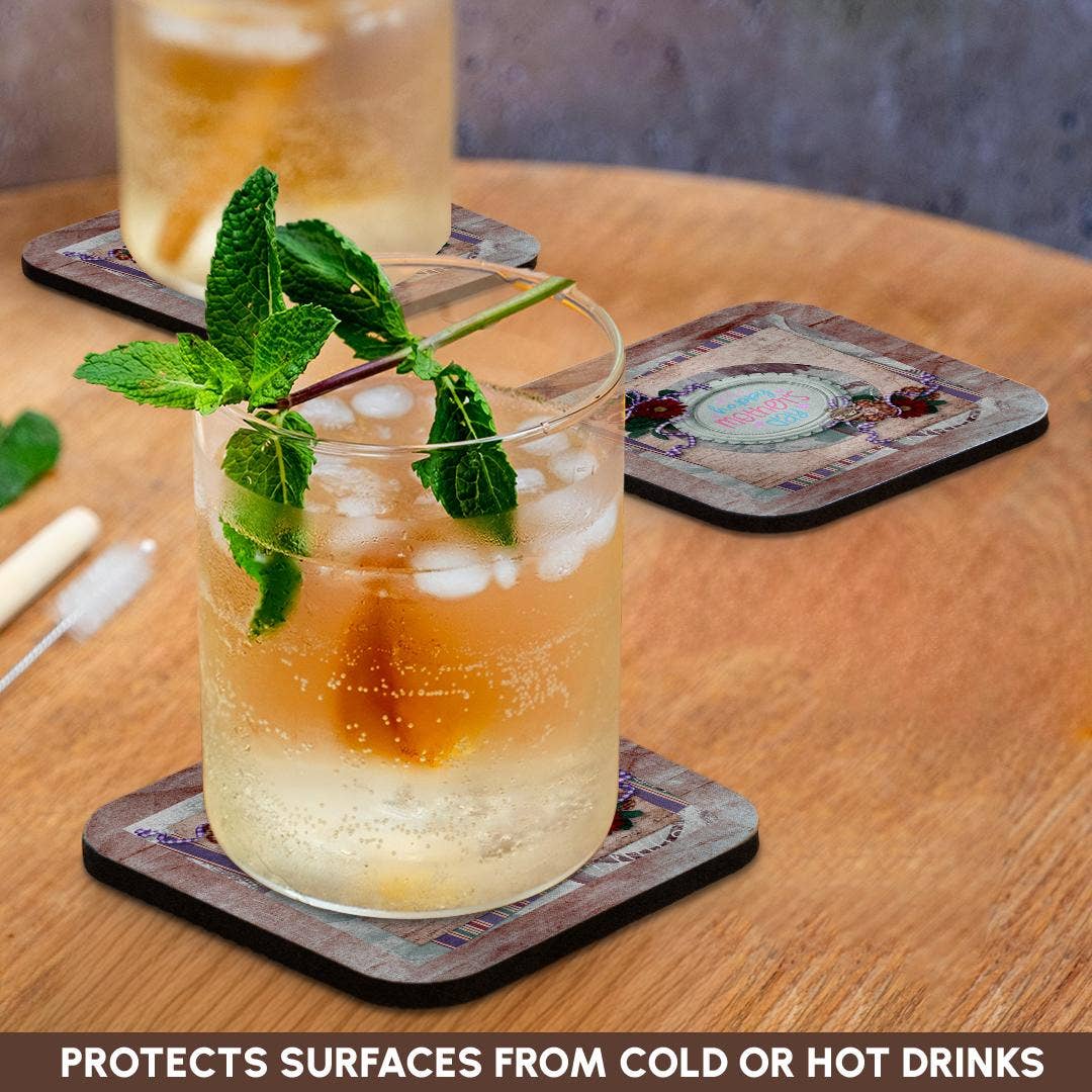 3dRose - Wholesale Onderzetters - 3dRose, Afbeelding van Moederdag in Flora Ronde Lijst, Theepot en Kopje Bedel, Onderzetter9