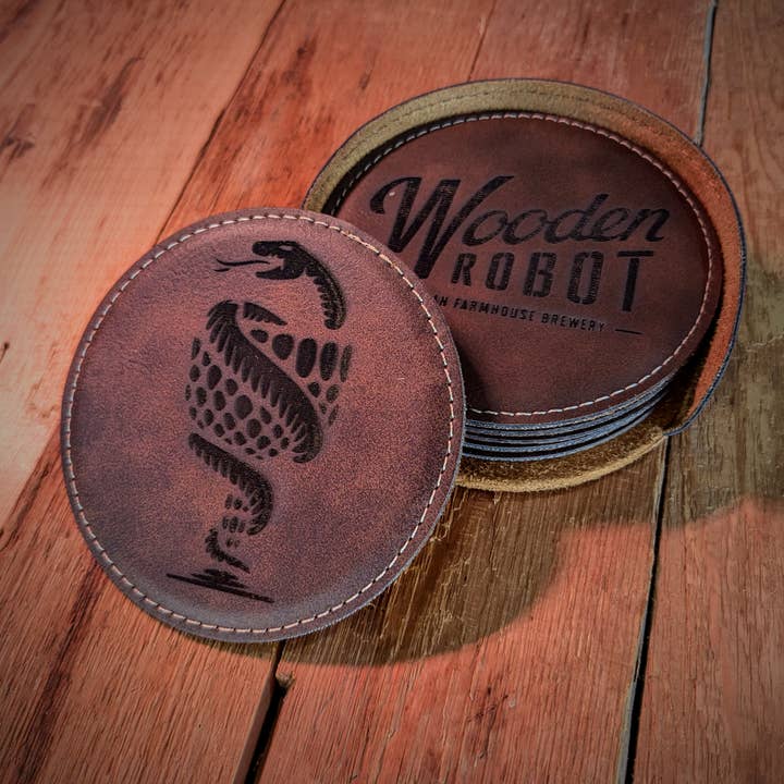 Engraved Leather Coaster Sets with Logo for wholesale by Rad Werx Design