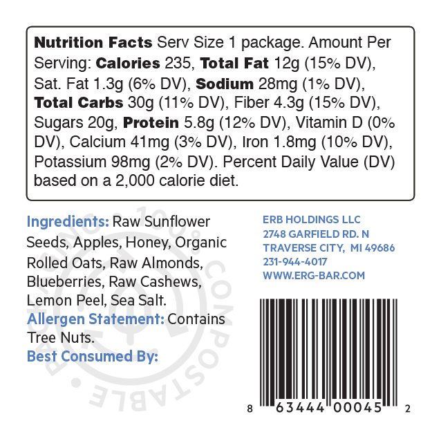 ERG! Bars - Wholesale Snack Bar - Lemon Blueberry ERG! - 12 Bar Box2