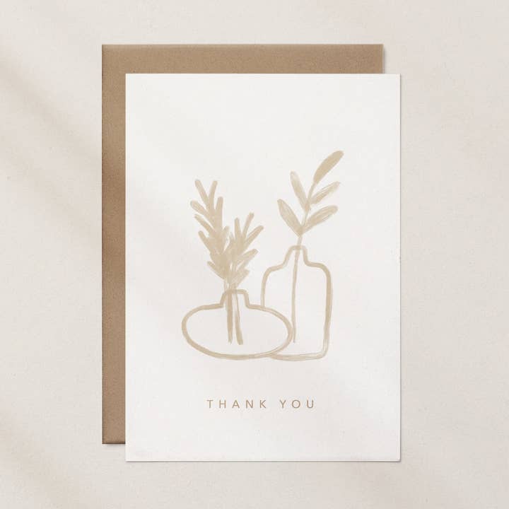 Leaves in Vases Thank You Greeting card for wholesale by Nat Creative