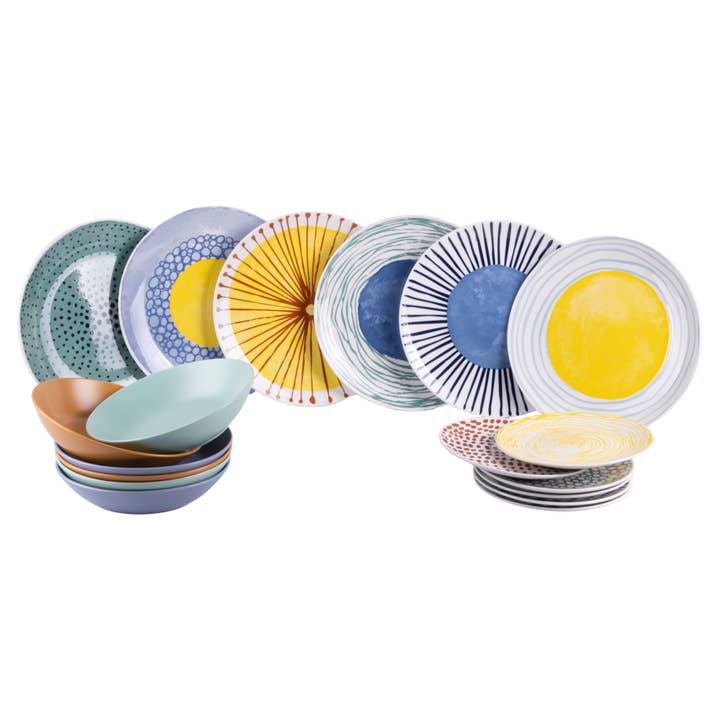 Conjunto de jantar Marea 18 peças em porcelana e grés, 6 lugares com 6 cores diferentes por atacado de VdE Tivoli 1996