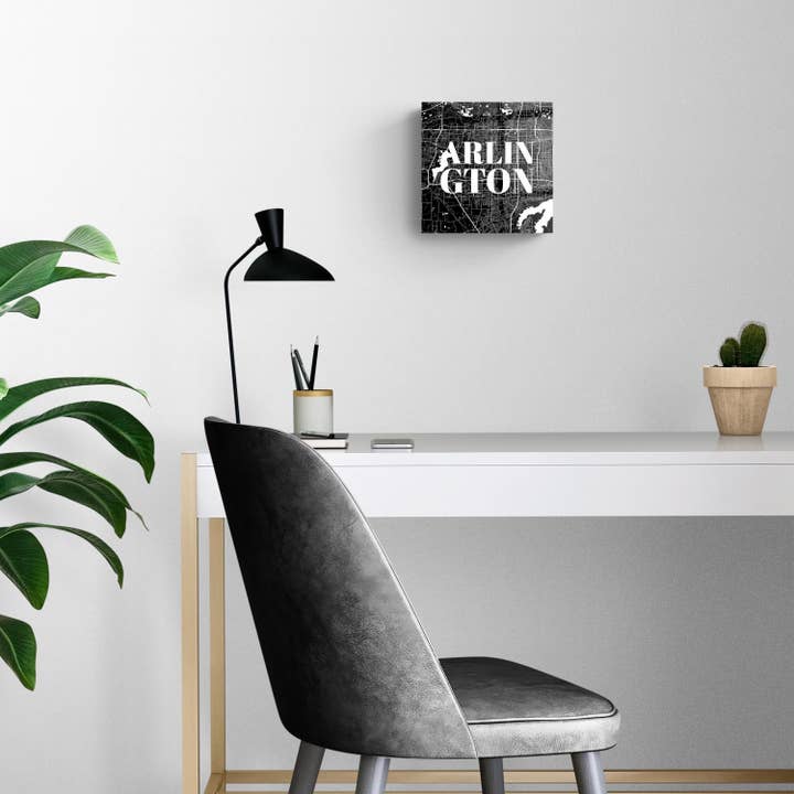 Love Local - Wholesale Plaque - Minimalistic B&W Texas Arlington Map|8x8 Glass Plaque2