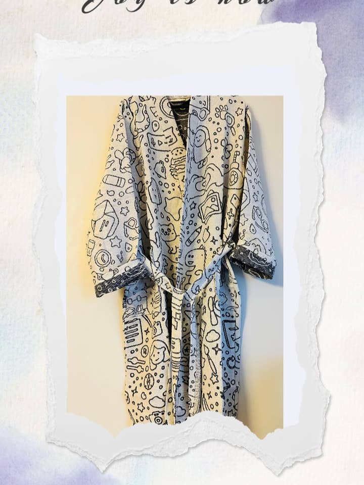 Loungewear, fun patterned oversized robe, Dark Gray for wholesale by DesignsNYC