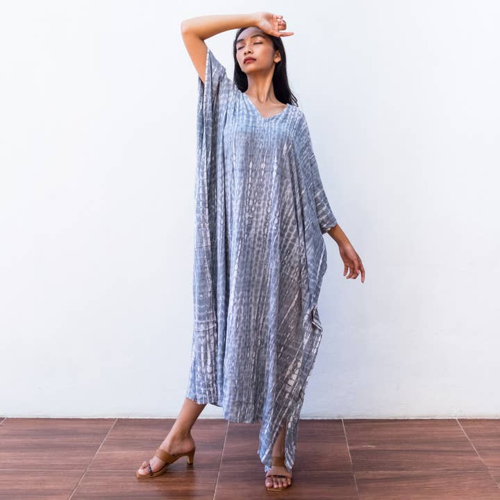 Bali Harvest – wholesale Kaftan – Women's – Tie Dye Kaftan Dress (Dark Gray) - Sun Beach Resort Wear