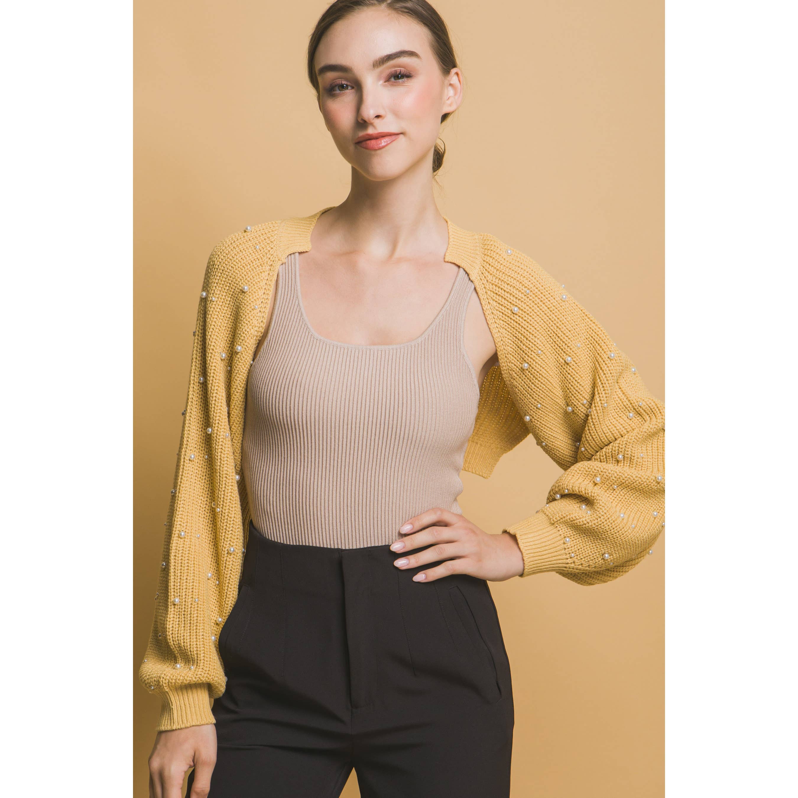 ITSSY - Vente Cardigan – femme - Boléro à manches longues en perles nacrées8