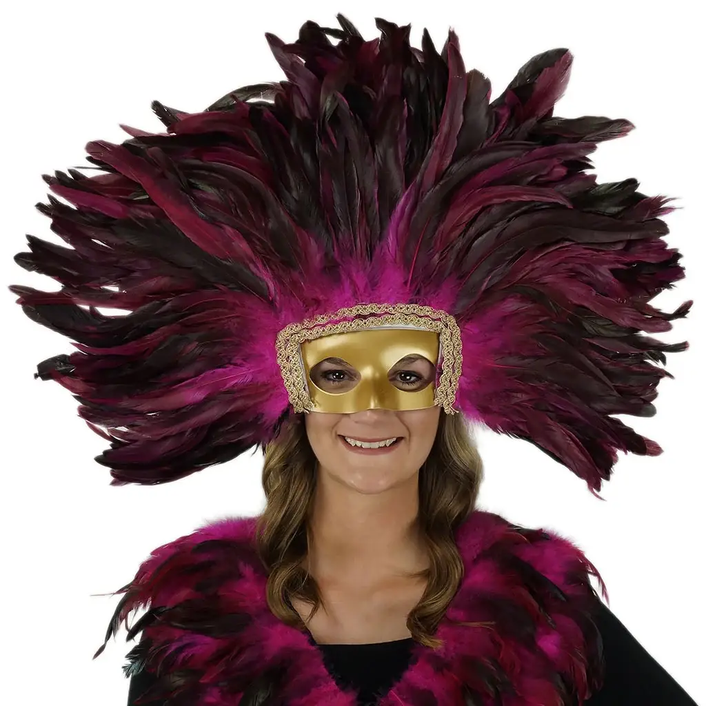 Zucker Feather Products – wholesale Costume – Women's – Feather Headdress Mask-Dyed - Shocking Pink4