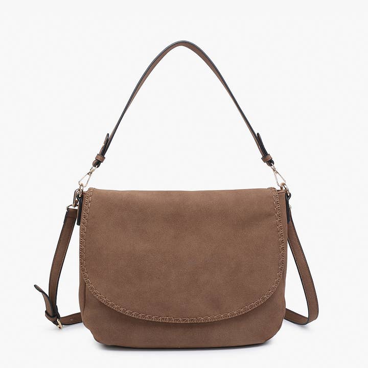 Jen & Co. - Wholesale Satchel - Women's - M2519 Jess Faux Suede Satchel w/ Whipstitch Flapover