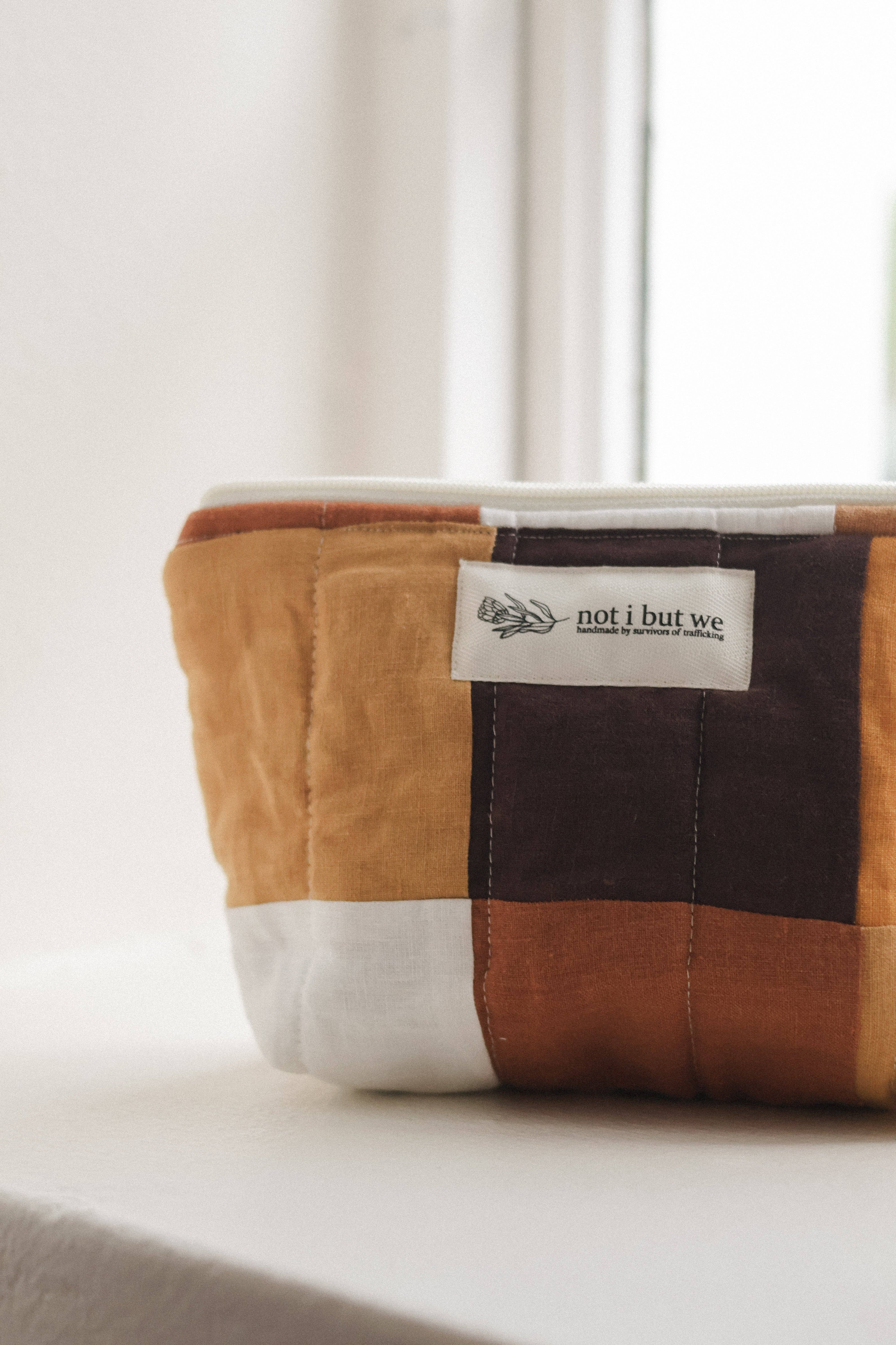 Not I But We - Wholesale Makeup/Cosmetic Bag - Quilted Patchwork Cosmetic Pouch | Upcycled Linen Makeup Bag16