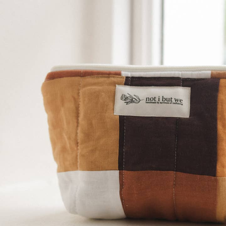 Quilted Patchwork Cosmetic Pouch | Upcycled Linen Makeup Bag for wholesale by Not I But We