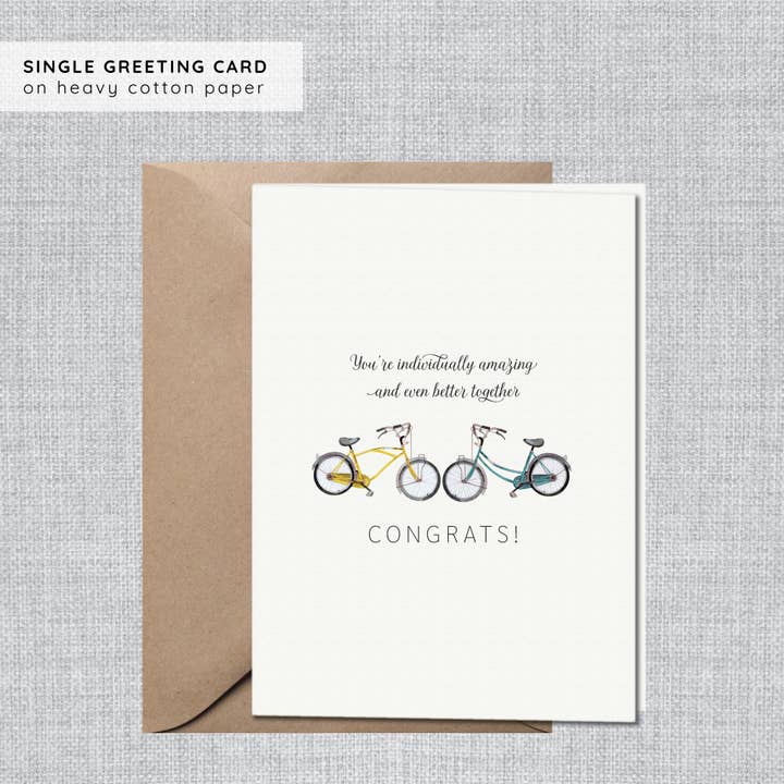 Biglietto di nozze con biciclette | Biglietto di fidanzamento con biciclette | Biglietto per la festa per la vendita all'ingrosso da parte di Gina Maher | Watercolor