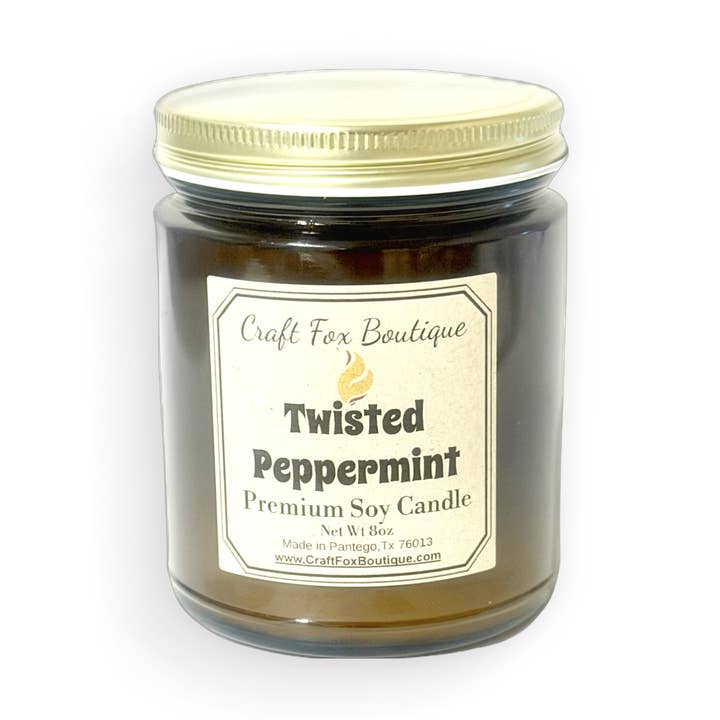 Candela di soia alla menta piperita contorta 8oz per la vendita all'ingrosso da parte di Craft Fox Boutique