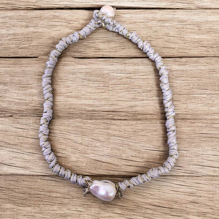 Coastal Pearl Fabric Necklace | Boho | Minimalist Jewelry for wholesale by Bijoux Envie Statement Jewelry