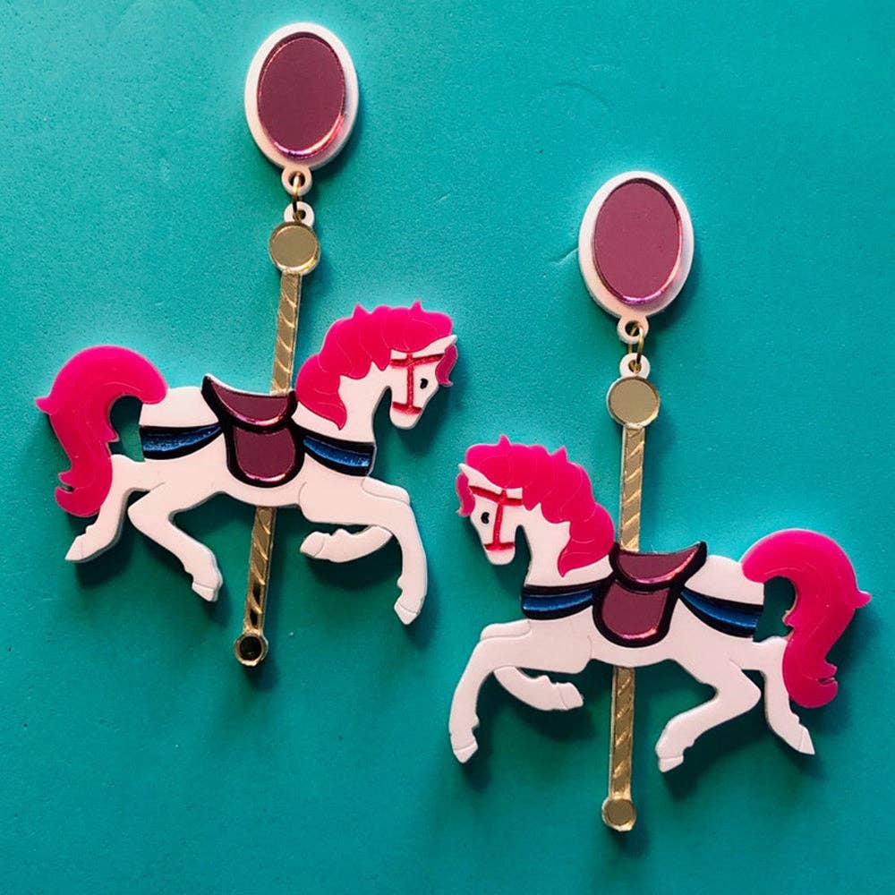 Lipstick & Chrome - Wholesale Dangle Earrings - Funfair Carousel Horse Acrylic Earrings by Lipstick & Chrome x Makokot0