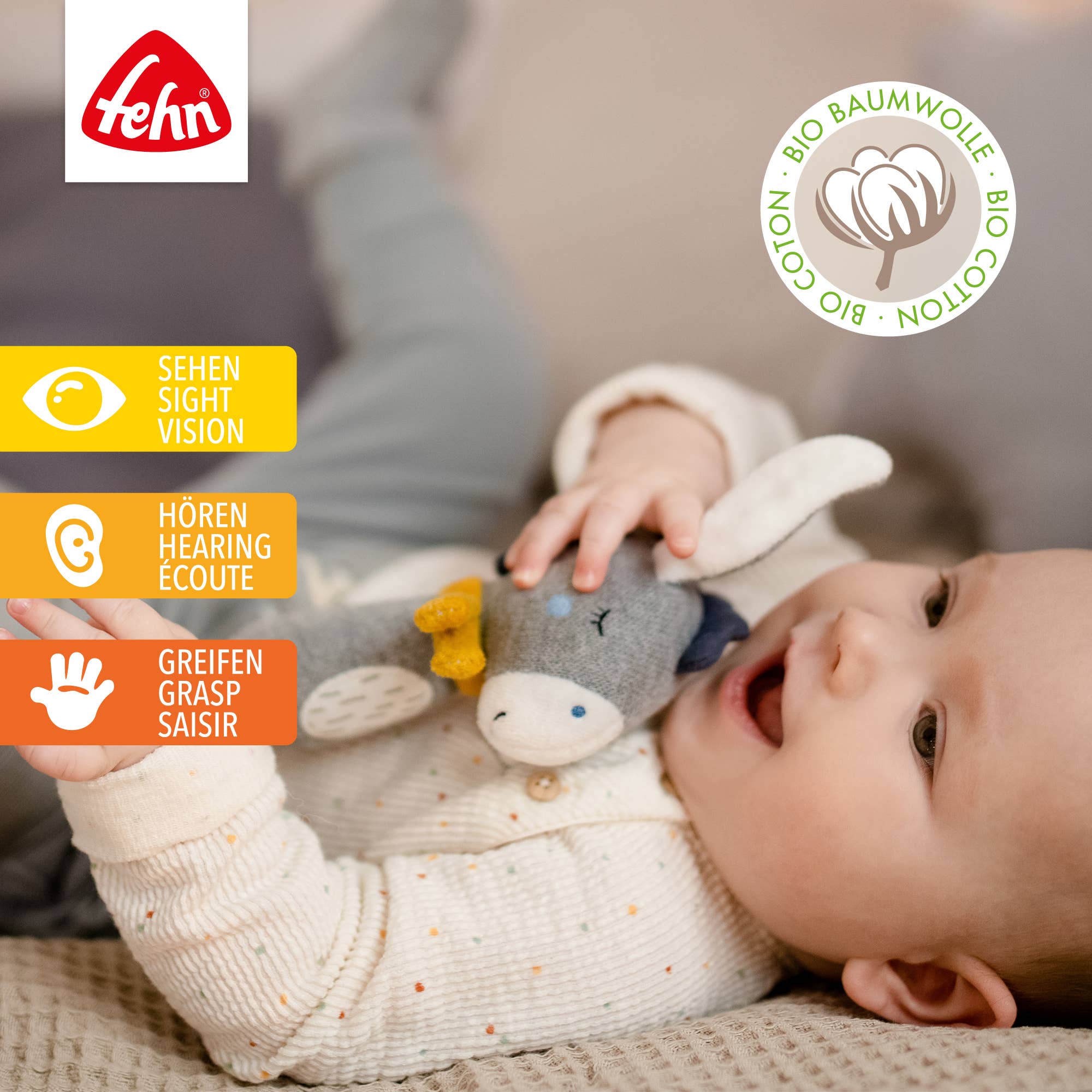 Fehn – wholesale Fyllda/plyschleksaker - Barn och baby – Fehnnatur åsneskaller - greppleksaker och motoriska färdigheter1