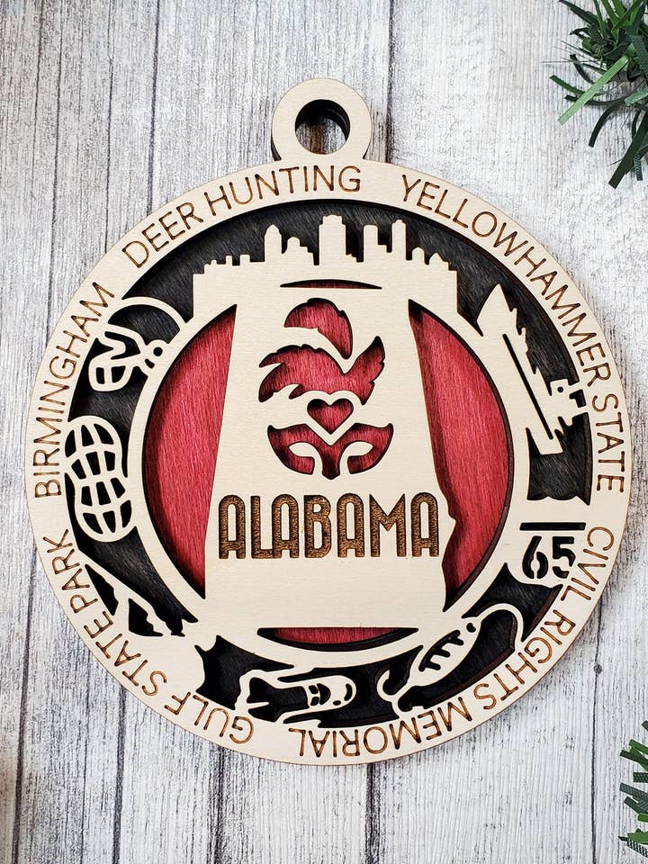 State Ornament - Wood USA Ornament - Christmas Ornament - Alabama Ornament for wholesale by Creekside Cottage Designs