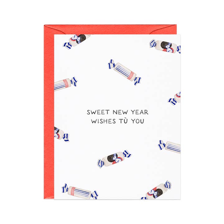 Amy Zhang - Wholesale New Year's Card - Sweet White Rabbit — Candy Pun Chinese Lunar New Year Card