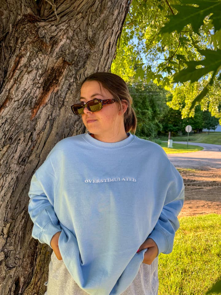 Brenna M & Co - Wholesale Sweatshirt - Unisex - Overstimulated Mental Health Embroidered Crewneck