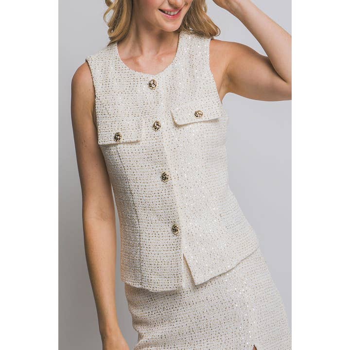 Colete de Tweed com Botão de Lantejoulas por atacado de Paperdoll