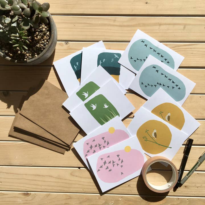 10 X Cartões Blank Bird Com Envelopes Kraft, 'Take vo' por atacado de Little Bird Editions