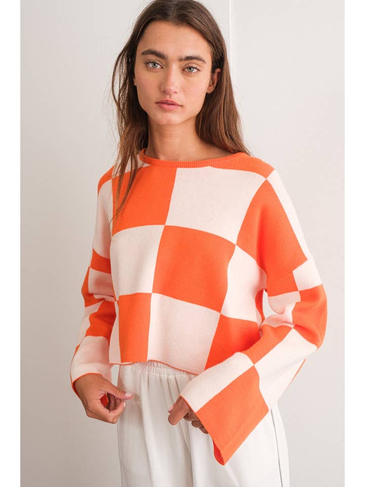 Papermoon - Vente Pull en maille – femme - PT16257 - Haut à manches longues à col rond à carreaux Sarah6