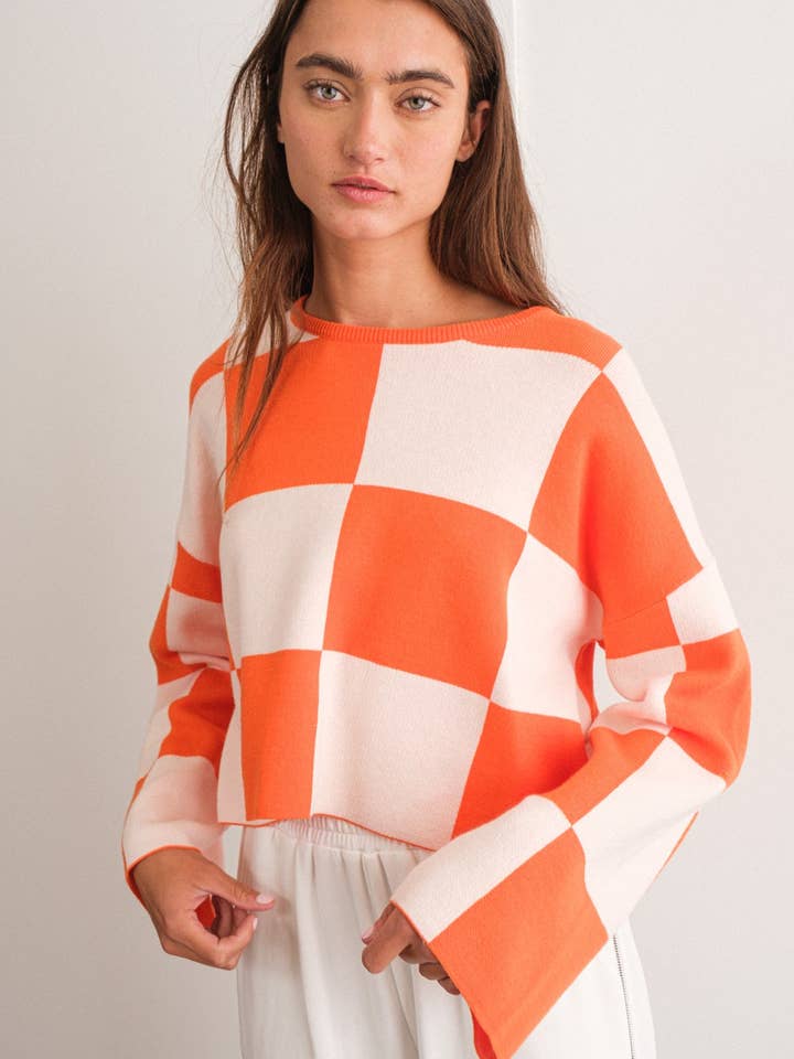 PT16257 - Sarah Round Neck Checkered LS Top for wholesale by Papermoon