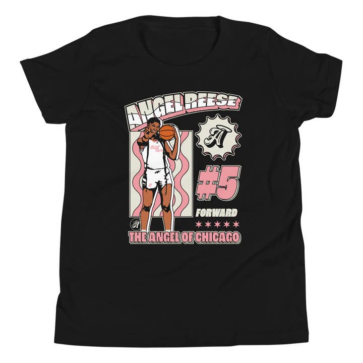 Angel Reese "Angel in Chicago" Youth T-shirt Black for wholesale by Athlete Studio