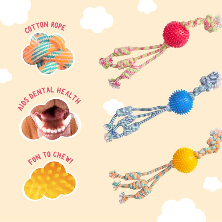 Pet Palette Distribution - Wholesale Pet Rope Toy - Dog - SnugArooz Feel'N Spikey Rope Dog Toy Assorted Colors 23"