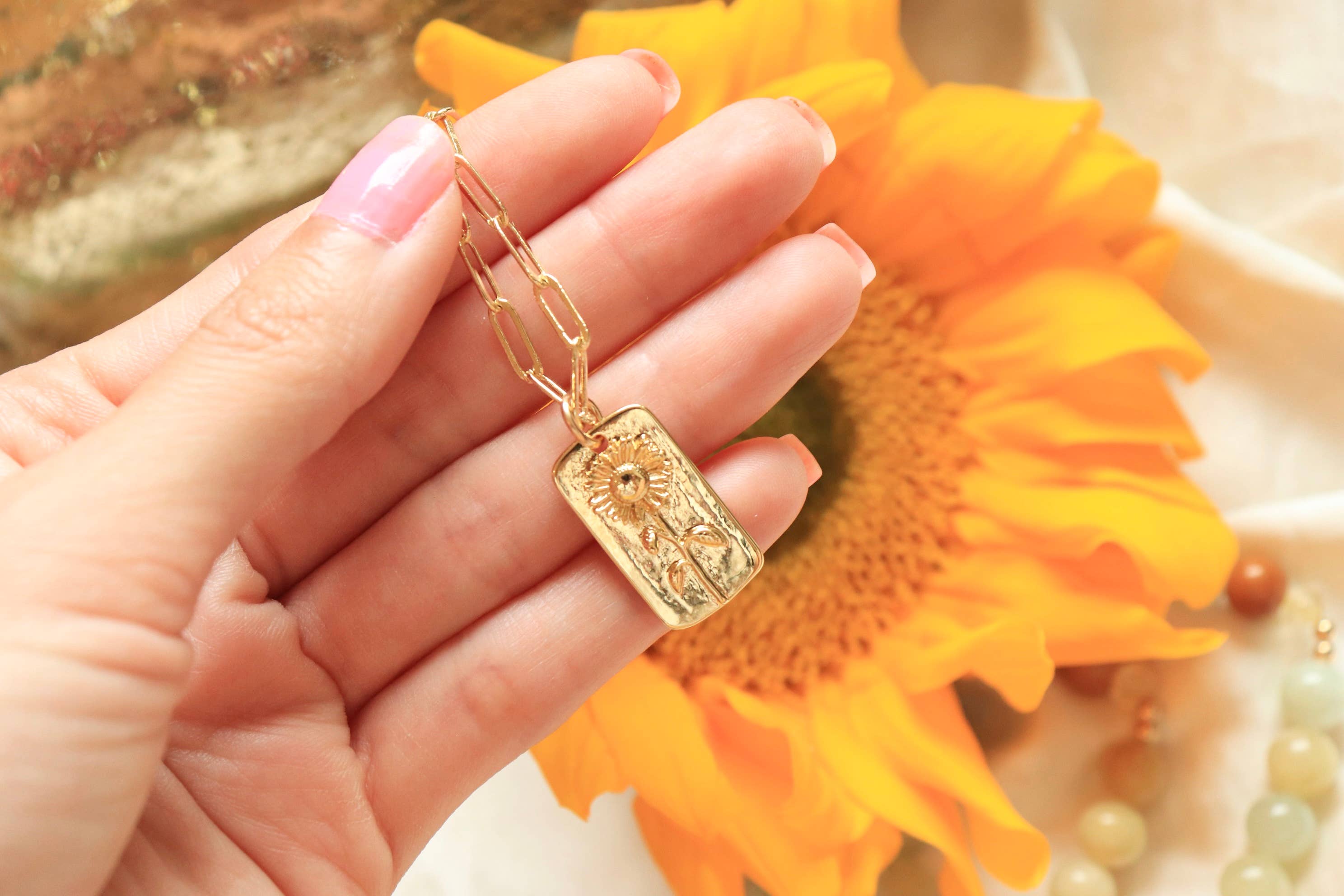 Jessica Santander - Wholesale Pendant/Charm Necklace - Gold-filled Simple Sunflower Charm Paperclip Necklace3