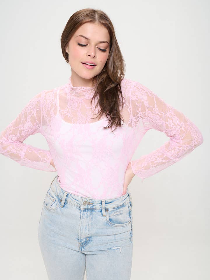 JADE BY JANE - Wholesale Blouse - Women's - Floral Print Lace Long Sleeve Top KRT173918