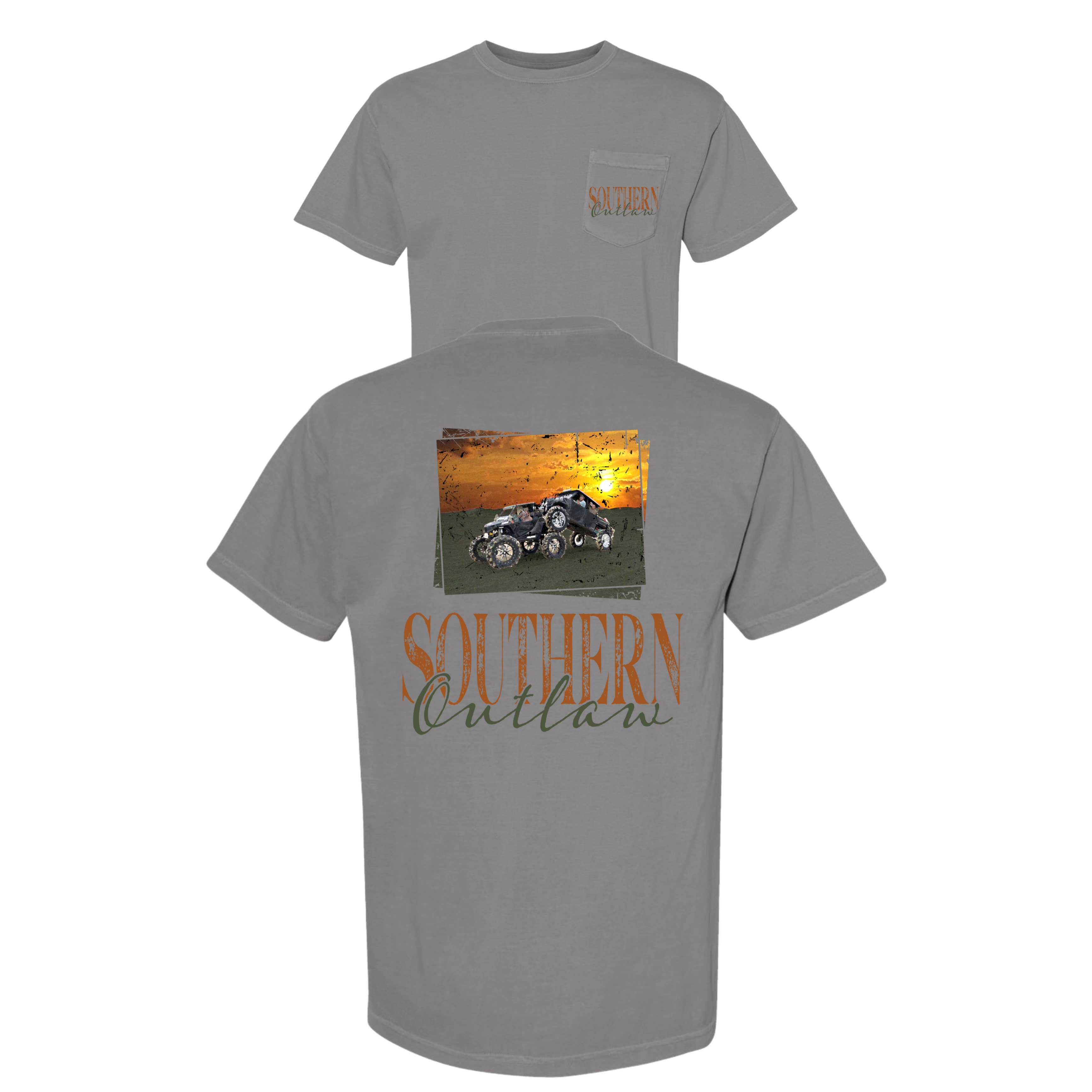 Southern Outlaw Hat Co. - Wholesale Screen Printed T-Shirt - Unisex - side by side pocket tee