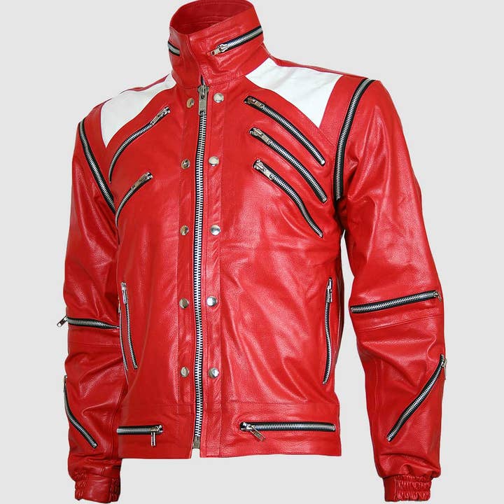 Veste en cuir rouge et blanc pour la vente par The Royale Leather