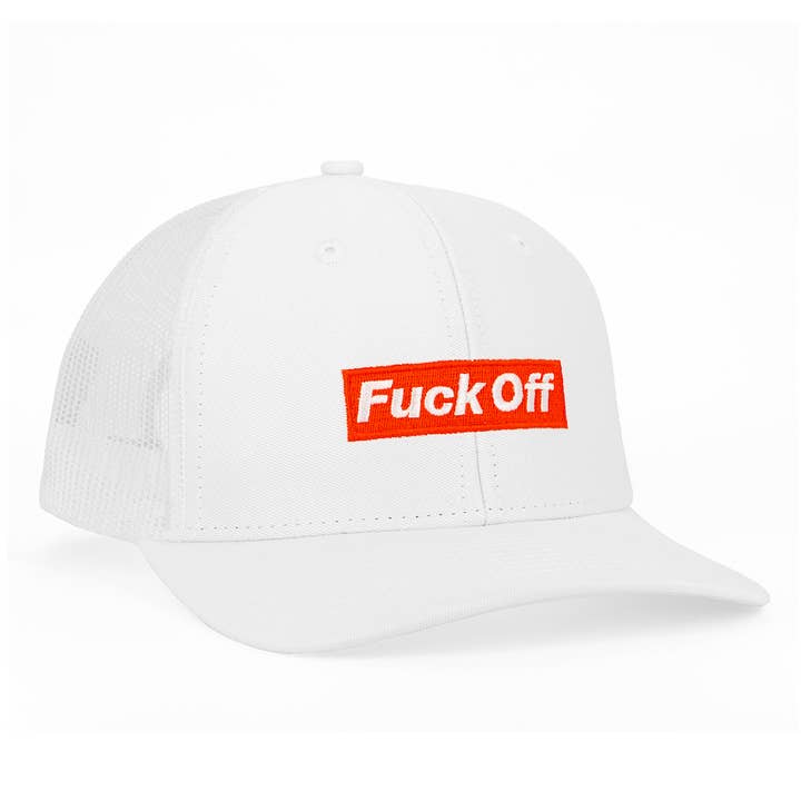 White Red Fuck Off Trucker Hat, WHT-001 for wholesale on Faire