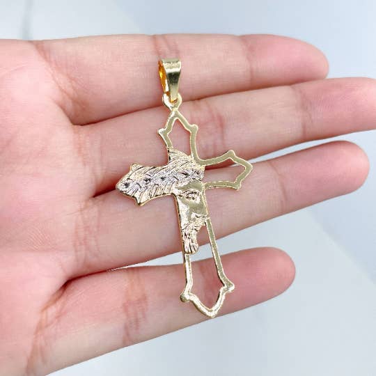 Luxus Accessories – wholesale Individuell berlock/hänge – 18 k guld fylld två ton kors med Jesus ansikte hänge