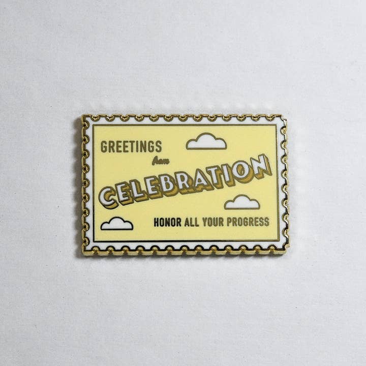 Celebration Stamp Enamel Pin for wholesale by Yours Truly, Mary Anne