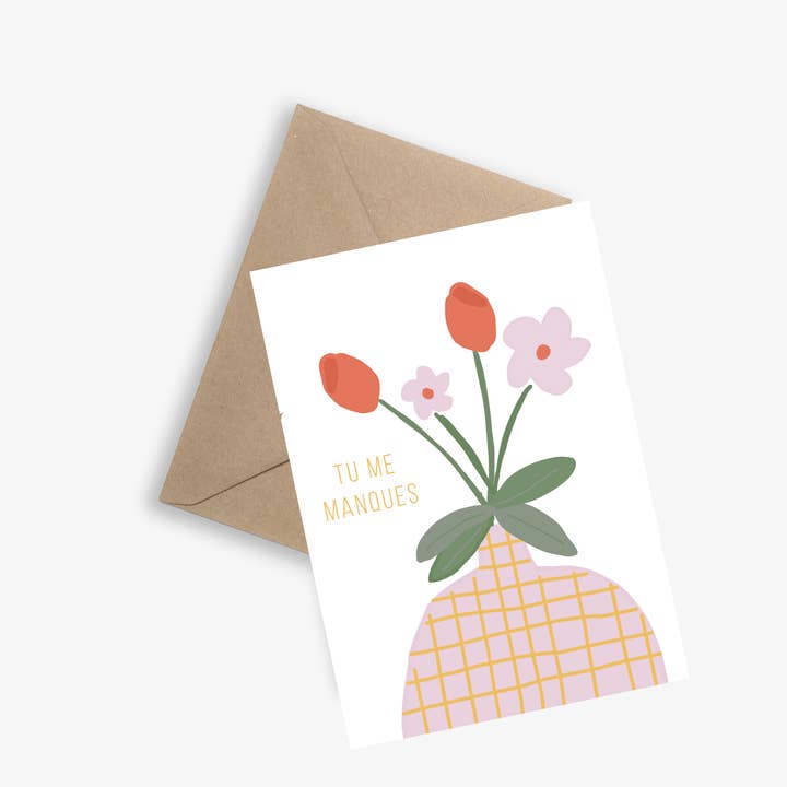 Tu me Manques (Fleurs) (I miss You) - Simple Card for wholesale by LE PAPIER GRAPHIQUE