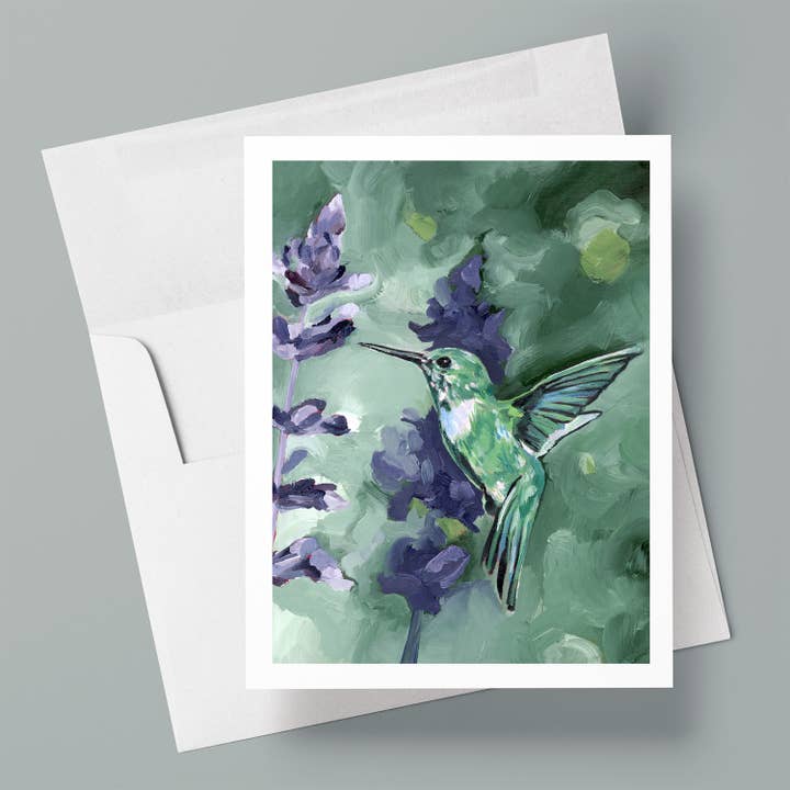 Hummingbird in Lavender | Blank Greeting Card for wholesale by Kasey Melissa Art