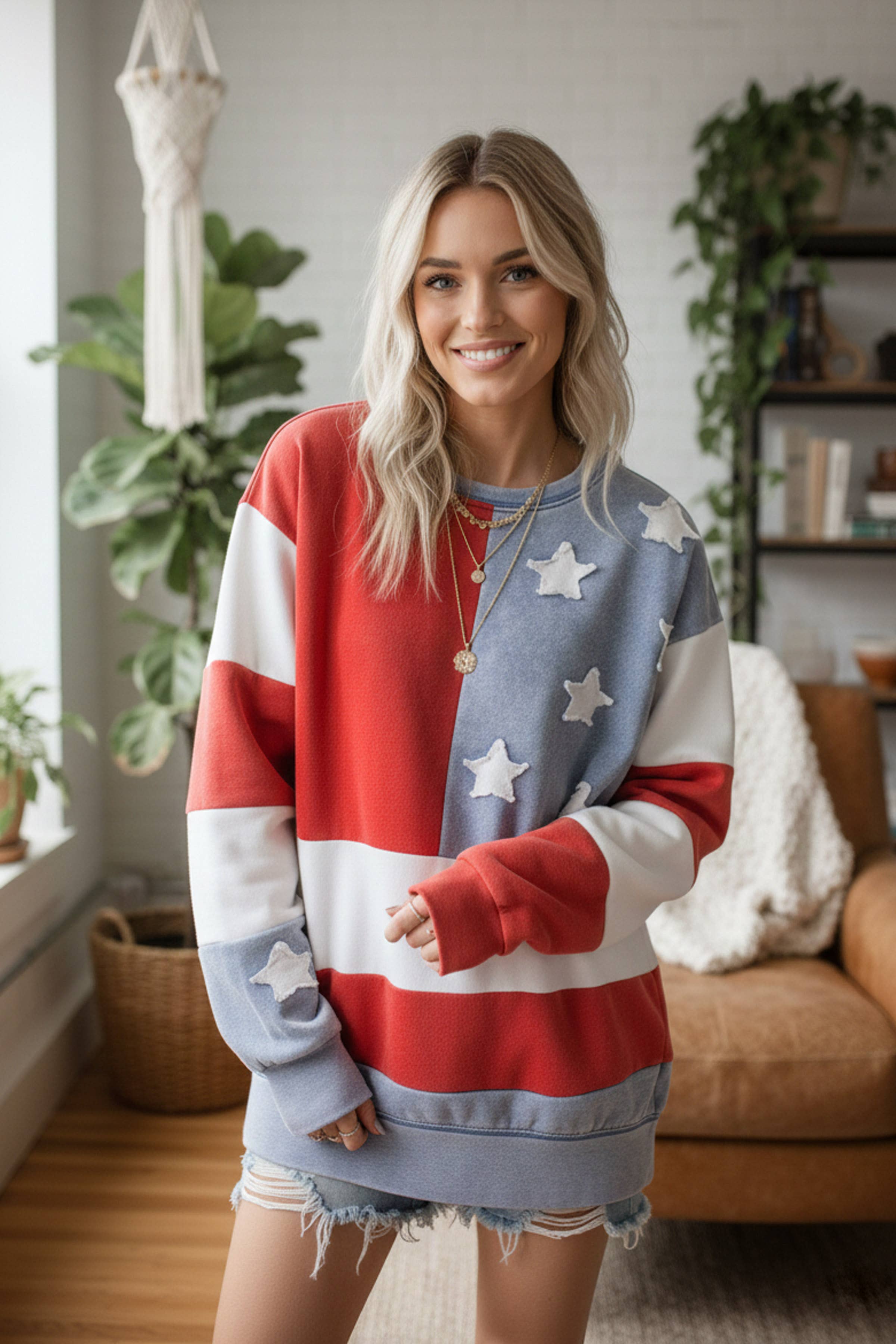 RØD/BLÅ/HVID MINERALVASKET AMERIKANSK FLAG SWEATSHIRT for engroshandel på Faire5