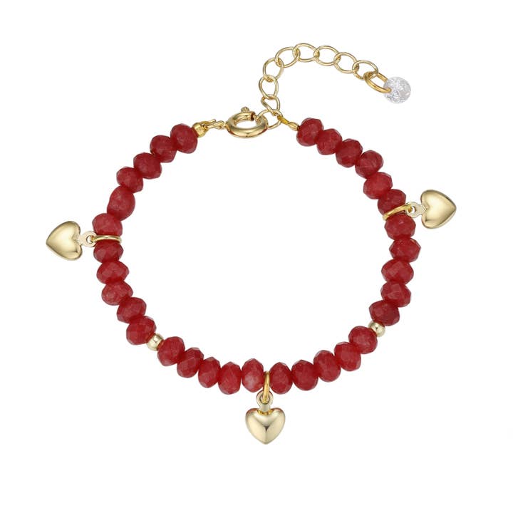 Bracelet en perles d'agate rouge avec breloques en forme de cœur (bébé) pour la vente par Lily Nily