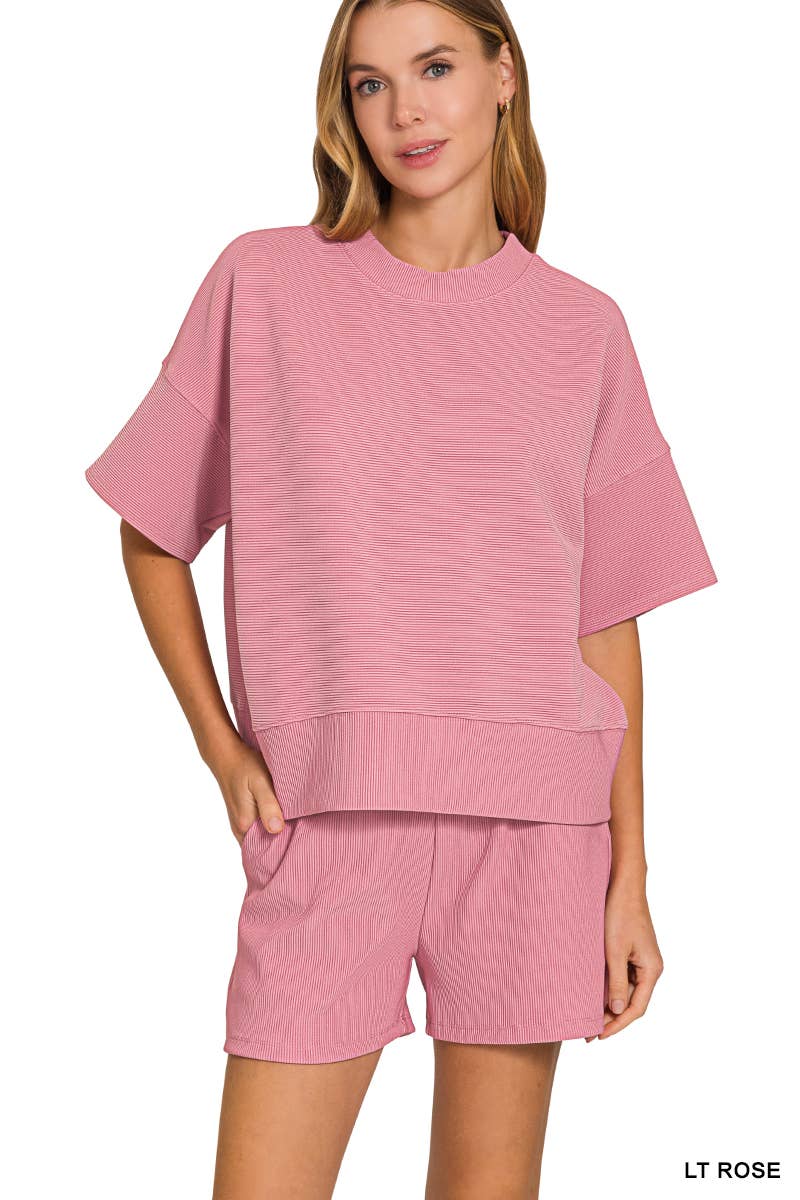 42POPS - Wholesale Lounge Set - Women's - ",...Ribbed Round Neck Waist Banded Tee & Shorts 2PC Set8