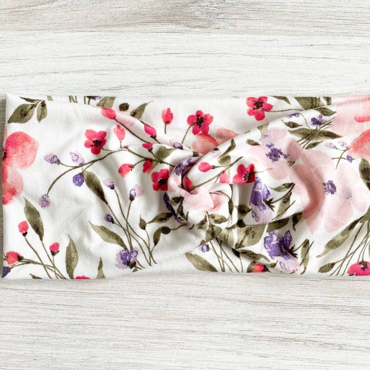 Lilac and Pink Floral Twist Headband for wholesale by Macie & Me